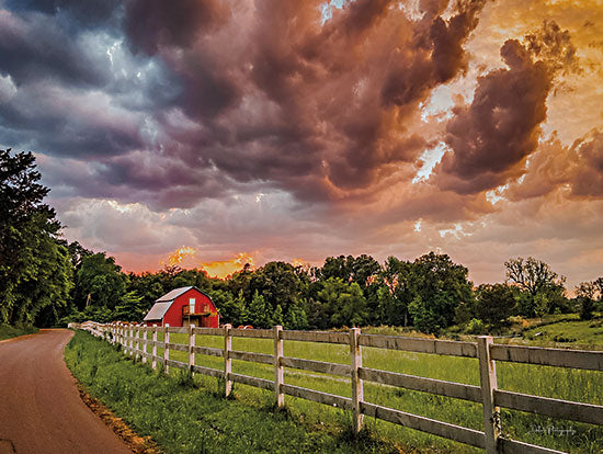 Dakota Diener DAK168 - DAK168 - Colorful Country Clouds - 16x12 Barn, Red Barn, Farm, Photography, Landscape, Clouds, Fence, Colorful Clouds, Trees, Farmhouse/Country from Penny Lane