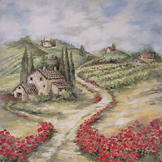 Debi Coules DC117 - DC117 - Tuscan Hills - 12x12 Flowers, Red Flowers, Houses, Tuscany, Hills, Paths from Penny Lane