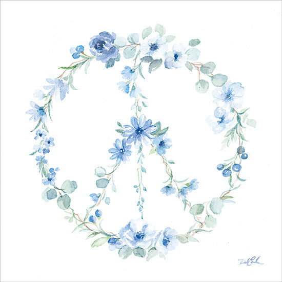 Debi Coules DC136 - DC136 - Peace Flowers - 12x12 Inspirational, Peace Signs, Peace Symbol, Flowers, Greenery, Blue Flowers, Retro, 1970s from Penny Lane
