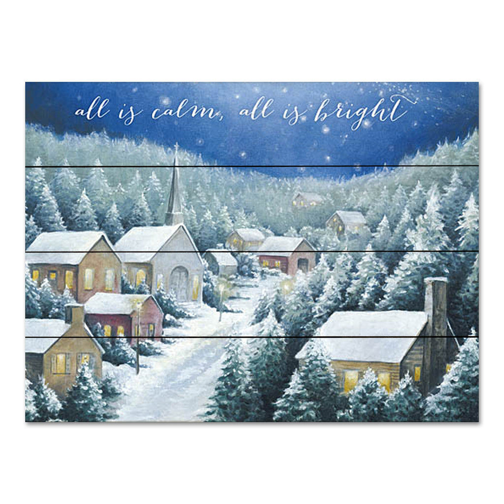 Dee Dee DD1679PAL - DD1679PAL - All is Calm Town at Christmas - 16x12 Christmas, Holidays, Landscape, Village, Trees, Winter, All is Calm, All is Bright, Religious, Typography, Sighs, Textual Art, Church, Houses, Christmas Eve from Penny Lane
