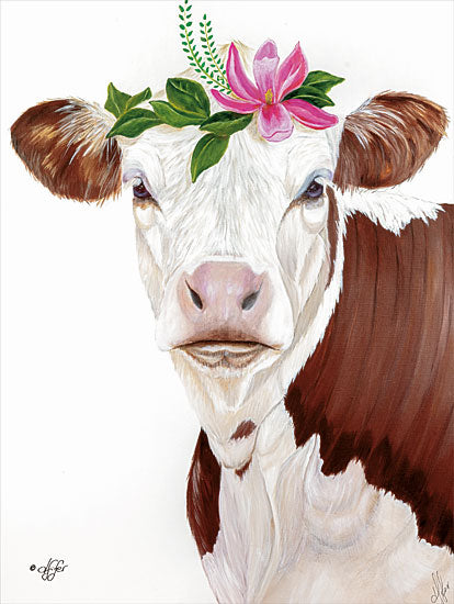 Diane Fifer DF147 - DF147 - Magnolia Missy    - 12x16 Cow, Whimsical, Flowers, Pink Flowers, Bohemian from Penny Lane