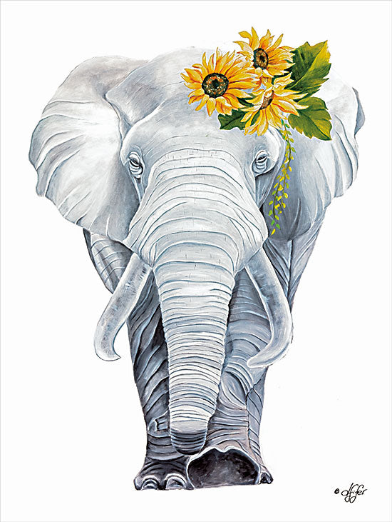 Diane Fifer DF149 - DF149 - Sunflower Ellie     - 12x16 Elephant, African Elephant, Sunflowers, Whimsical from Penny Lane