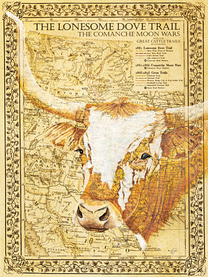 Diane Fifer DF157 - DF157 - Lonesome Dove Trail - 12x16 Lonesome Dove Trail, Cow, Longhorns, Map, Travel, Texas, Cattle Drive, Signs from Penny Lane