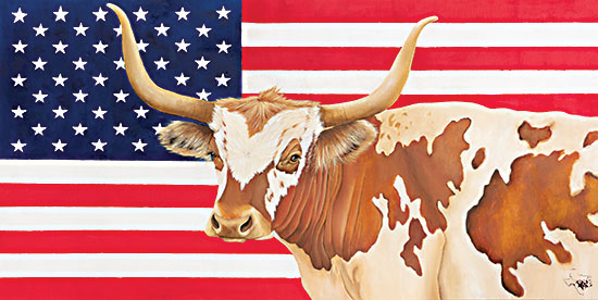 Diane Fifer DF161 - DF161 - America Strong - 18x9 Longhorn Cow, Cow, American Flag, USA, Patriotic from Penny Lane