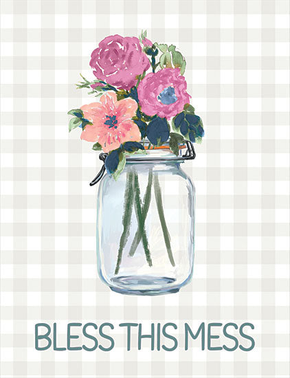 Dogwood Portfolio DOG161 - DOG161 - Bless This Mess Flowers - 12x16 Bless This Mess, Flowers, Jar, Humorous, Plaid, Signs from Penny Lane
