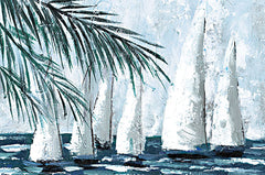 DOG185 - Sailboats Behind the Palms - 18x12