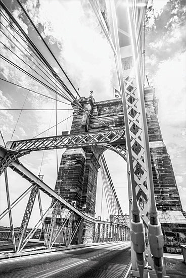 Donnie Quillen DQ212 - DQ212 - Bridge View I - 12x18 Bridge, Photography, Black & White, Landscape, Suspension Bridge, Cincinnati, Ohio from Penny Lane