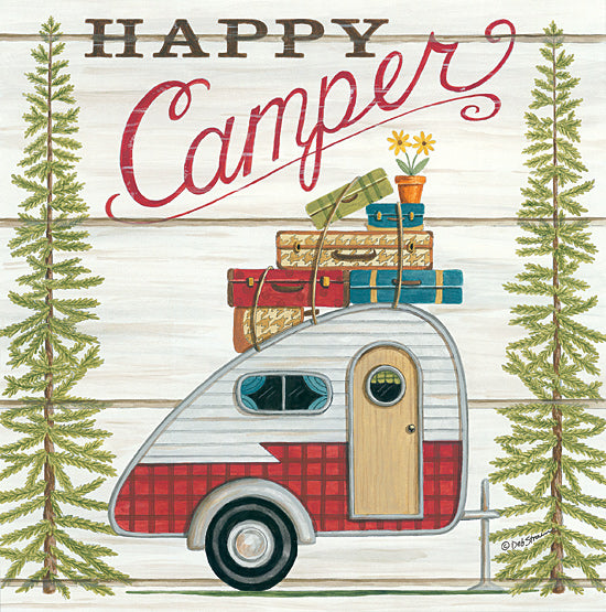 Deb Strain DS1844 - DS1844 - Happy Camper - 12x12 Signs, Typography, Camper, Luggage, Trees from Penny Lane