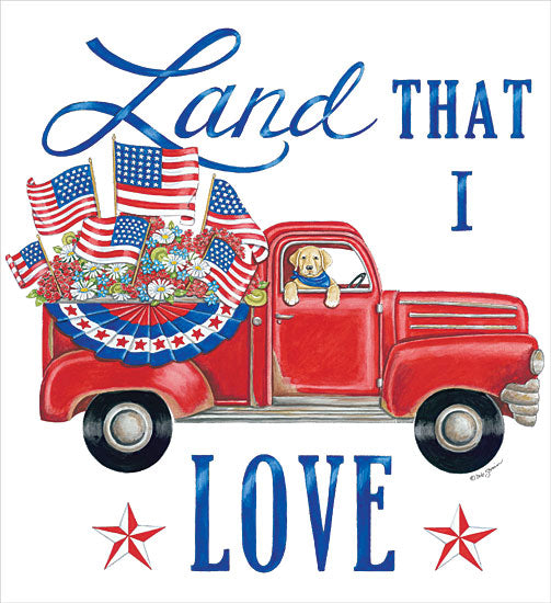 Deb Strain DS1902 - DS1902 - Land That I Love Dog - 12x12 Land That I Love, Red Truck, Dog, Americana, Patriotic, Red, White, Blue, USA, America from Penny Lane