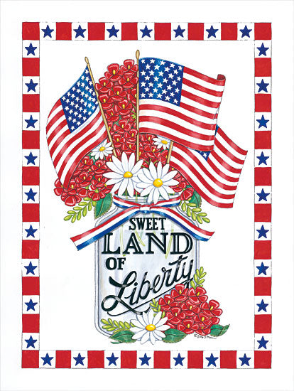 Deb Strain DS1918 - DS1918 - Land of Liberty Mason Jar - 12x16 Sweet Land of Liberty, Patriotic, Mason Jar, Glass Jar, Flags, American Flag, USA, Flowers, Daisies, Signs from Penny Lane
