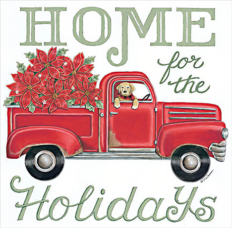 Deb Strain DS1922 - DS1922 - Home for the Holidays - 12x12 Christmas, Holidays, Truck, Red Truck, Dog, Pets, Poinsettias, Christmas Flowers, Typography, Home for the Holidays, Signs from Penny Lane