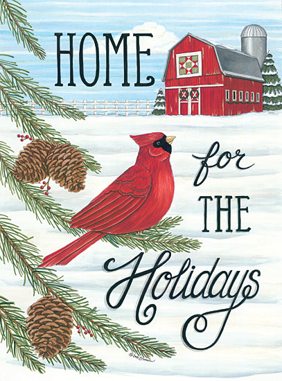 Deb Strain DS1954 - DS1954 - Home for the Holidays Cardinal - 12x16 Home for the Holidays, Cardinal, Pine Tree, Barn, Farm, Winter, Seasons from Penny Lane