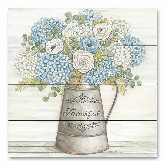 Deb Strain DS1974PAL - DS1974PAL - Thankful - 12x12 Flowers, Blue & White, Galvanized Pitcher, Thankful, Bouquet, Country, Vintage from Penny Lane