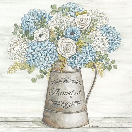 Deb Strain DS1974 - DS1974 - Thankful - 12x12 Flowers, Blue & White, Galvanized Pitcher, Thankful, Bouquet, Country, Vintage from Penny Lane