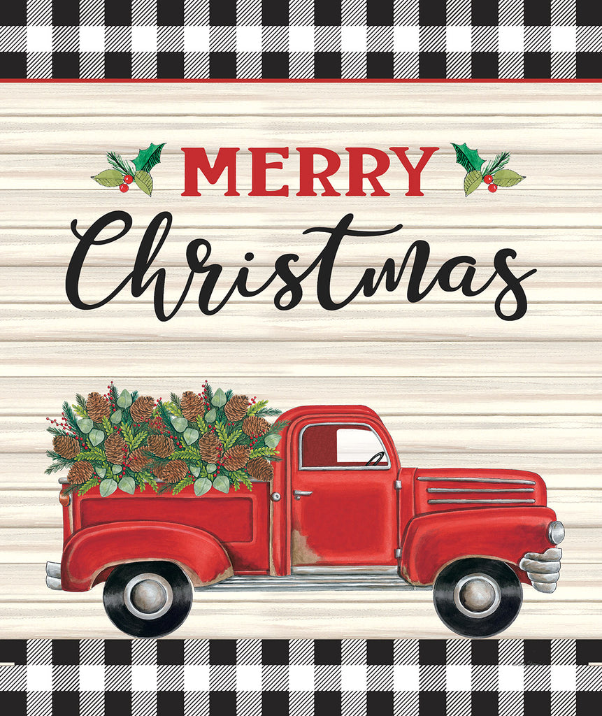 Deb Strain DS1983 - DS1983 - Pinecone Holly Berry Red Truck - 12x16 Merry Christmas, Holidays, Truck, Flowers, Poinsettias, Plaid, Signs from Penny Lane