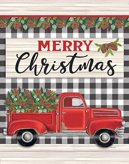 Deb Strain DS2037 - DS2037 - Merry Christmas Red Truck - 12x16 Merry Christmas, Holidays, Christmas, Truck, Red Truck, Pine Cones, Nature, Plaid, Greenery, Typography, Signs from Penny Lane