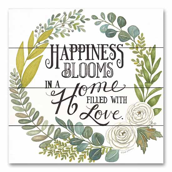 Deb Strain DS2039PAL - DS2039PAL - Happiness Blooms - 12x12 Happiness Blooms, Home, Family, Love, Flowers, Greenery, Wreath, Rustic, Typography, Signs from Penny Lane