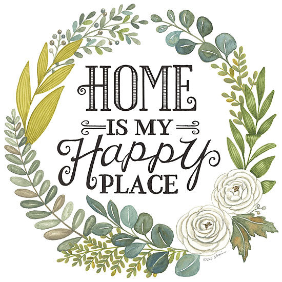 Deb Strain DS2046 - DS2046 - Home Is My Happy Place - 12x12 Home is My Happy Place, Home, Family, Wreath, Flowers, Greenery, Rustic, Typography, Signs from Penny Lane