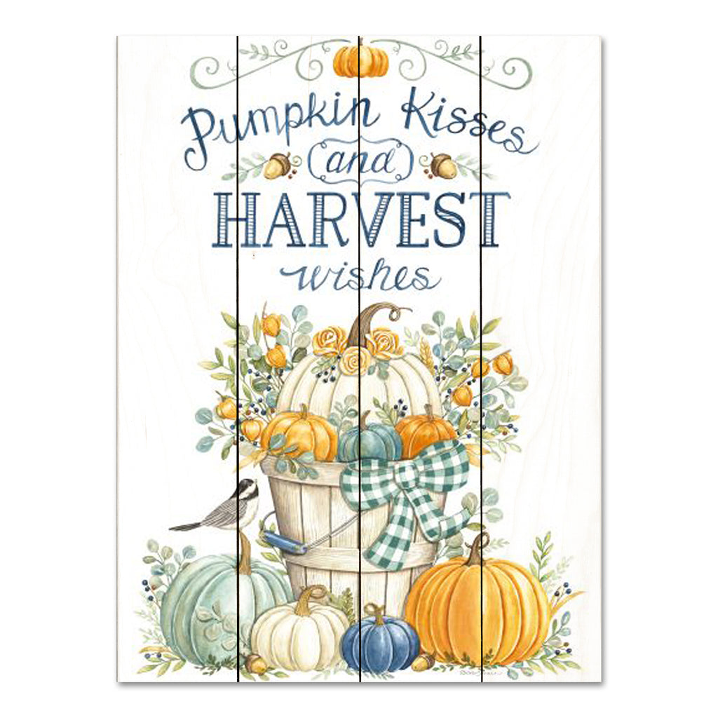 Deb Strain DS2081PAL - DS2081PAL - Pumpkin Kisses & Harvest Wishes - 12x16 Pumpkin Kisses and Harvest Wishes, Still Life, Fall, Autumn, Pumpkins, Birds, Greenery, Typography, Signs from Penny Lane