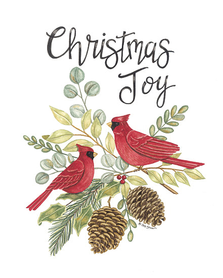Deb Strain DS2202 - DS2202 - Christmas Joy - 12x16 Christmas, Holidays, Cardinals, Greenery, Eucalyptus, Pinecones, Nature, Christmas Joy, Typography, Signs, Textual Art, Nature, Holly, Berries, Winter from Penny Lane