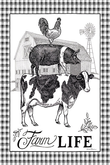 Deb Strain DS2211 - DS2211 - Animal Stack Farm Life - 12x18 Farm, Animals, Cow, Pig, Rooster, Farm Life, Typography, Signs, Textual Art, Barn, Plaid Farm, Black & White, Drawing Print from Penny Lane