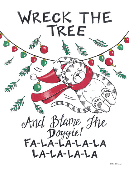Deb Strain DS2230 - DS2230 - Wreck the Tree - 12x16 Christmas, Holidays, Wreck the Tree and Blame the Doggie!, Typography, Signs, Textual Art, , Cat, Christmas Lights, Winter, Whimsical from Penny Lane