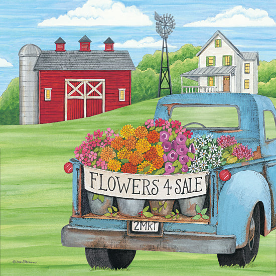 Deb Strain DS2234 - DS2234 - Flowers for Sale Farm - 12x12 Flowers, Flower Truck, Truck, Blue Truck, Farm, Barn, House, Landscape, Flowers 4 Sale, Typography, Signs, Textual Art, Summer from Penny Lane