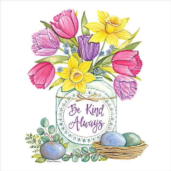 Deb Strain DS2245 - DS2245 - Be Kind Always - 12x12 Easter, Easter Eggs, Inspirational, Be Kind Always, Typography, Signs, Textual Art, Flowers, Tulips, Glass Jar, Greenery, Easter Flowers, Spring from Penny Lane