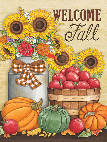Deb Strain DS2261 - DS2261 - Welcome Fall - 12x16 Fall, Still Life, Sunflowers, Apples, Pumpkins, Crock, Basket, Mums, Flowers, Leaves, Welcome Fall, Typography, Signs, Textual Art, Farmhouse/Country from Penny Lane