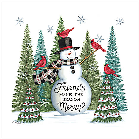 Deb Strain DS2276 - DS2276 - Friends Make the Season Merry - 12x12 Winter, Snowman, Inspirational, Friends Make the Season Merry, Typography, Signs, Textual Art, Cardinals, Trees, Snow, Snowflakes from Penny Lane