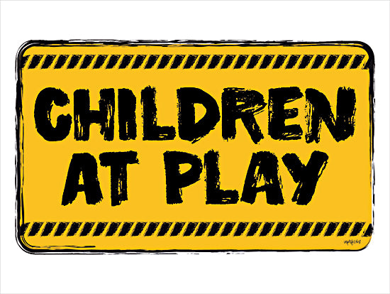 Imperfect Dust DUST1106 - DUST1106 - Children at Play      - 16x12 Children, Construction Sign, Children at Play, Typography, Sign, Textual Art, Yellow, Black, Triptych from Penny Lane