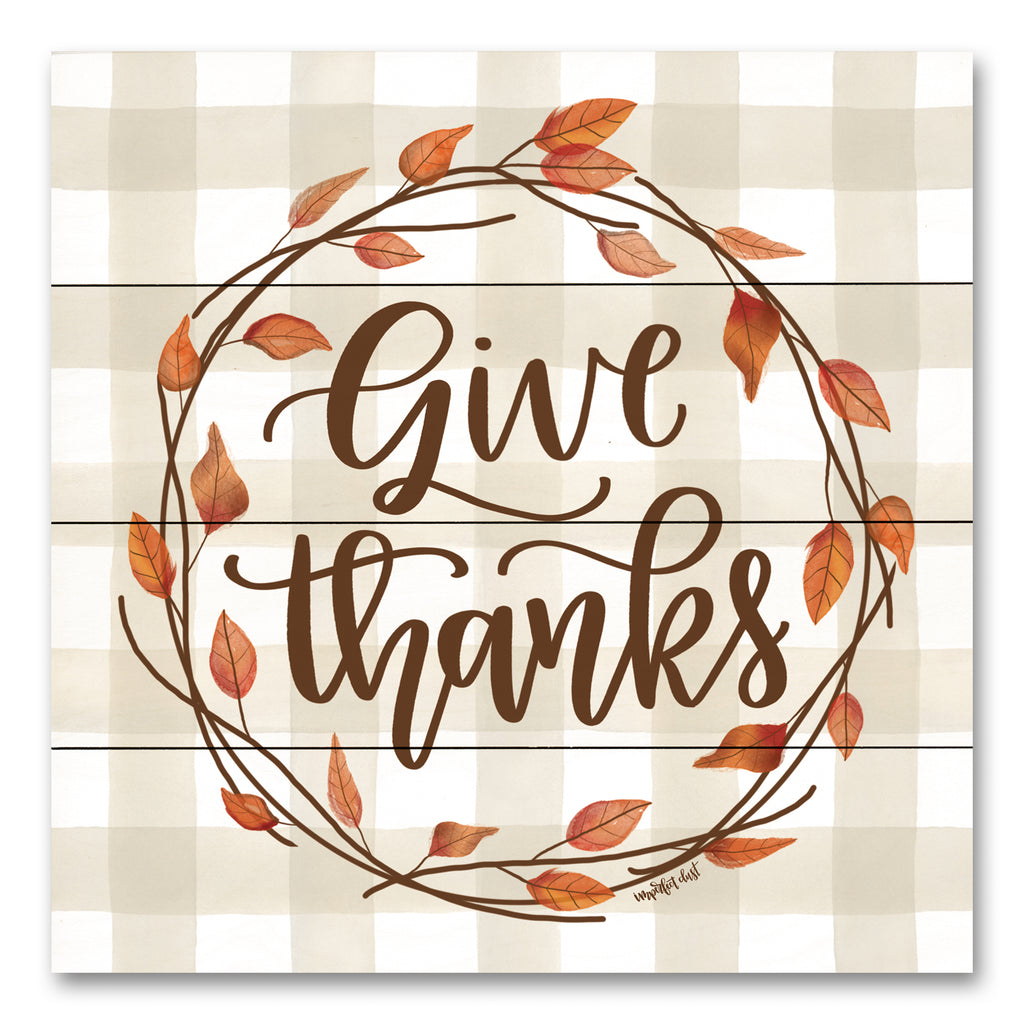 Imperfect Dust DUST316PAL - DUST316PAL - Give Thanks Fall Wreath    - 12x12 Give Thanks, Inspirational, Fall Wreath, Fall, Wreath, Leaves, Plaid, Typography, Signs, Thanksgiving, Farmhouse/Country, Textual Art from Penny Lane