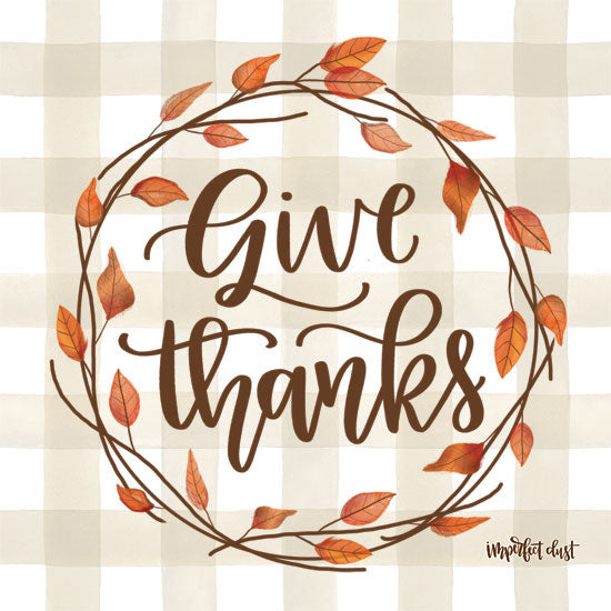 Imperfect Dust DUST316 - DUST316 - Give Thanks Fall Wreath    - 12x12 Give Thanks, Inspirational, Fall Wreath, Fall, Wreath, Leaves, Plaid, Typography, Signs, Thanksgiving, Farmhouse/Country, Textual Art from Penny Lane