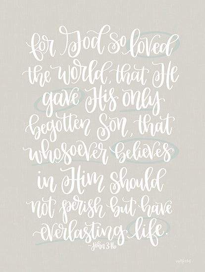 Imperfect Dust DUST711 - DUST711 - John 3:16 - 12x16 For God So Loved the World, Bible Verse, John 3:16, Gray & White, Calligraphy from Penny Lane