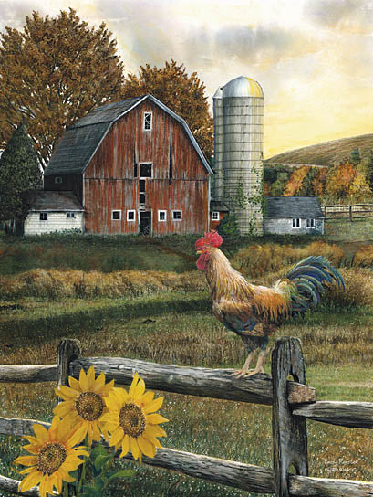 Ed Wargo ED166A - Early Rooster - Rooster, Sunflowers, Barn, Silo, Field, Farm from Penny Lane Publishing