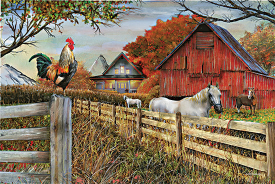 Ed Wargo ED425 - ED425 - Standing Guard Rooster - 16x12 Horse, Farm, Rooster, Barn, Harvest, Autumn from Penny Lane
