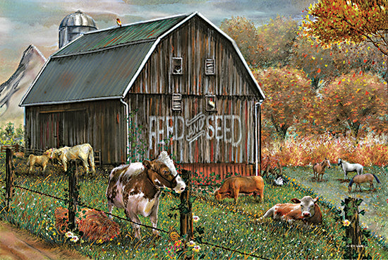 Ed Wargo ED426 - ED426 - Feed and Seed Farm - 16x12 Feed & Seed, Cows, Barn, Farm, Landscape, Autumn from Penny Lane