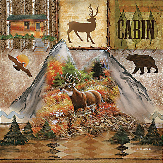 Ed Wargo ED438 - ED438 - Deer Cabin - 12x12 Log Cabin, Deer, Lodge, Masculine, Collage, Bears, Eagles, Pine Trees from Penny Lane