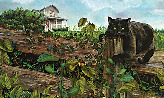 Ed Wargo ED474 - ED474 - Black Cat on Fence - 18x12 Cat, Black Cat, Pet, Fence, Sunflower Plants, House, Homestead, Landscape from Penny Lane