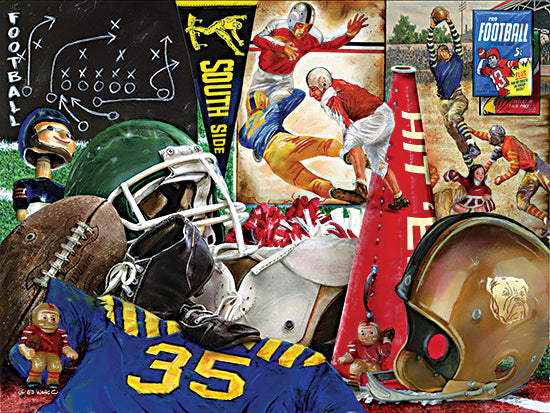 Ed Wargo ED485 - ED485 - Vintage Football - 16x12 Sports, Football, Football Icons, Helmets, Players, Megaphone, Bobbleheads, Footballs, Coach's Board, Running Plays, Typography, Signs, Vintage, Retro, Colorful, Masculine, Fall from Penny Lane