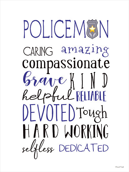 Elizabeth Tyndall ET147 - ET147 - Policeman - 12x16 Policeman, Inspirational, Descriptive Words, Typography, Signs, Textual Art, Black & Blue, Occupation from Penny Lane