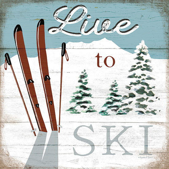Elizabeth Tyndall ET150 - ET150 - Live to Ski - 12x12 Winter, Winter Sports, Skis, Live to Ski, Typography, Signs, Textual Art, Skis, Snow, Trees, Lodge from Penny Lane