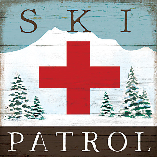 Elizabeth Tyndall ET154 - ET154 - Ski Patrol - 12x12 Winter, Winter Sports, Skis, Ski Patrol, Typography, Signs, Textual Art, Skis, Snow, Trees from Penny Lane