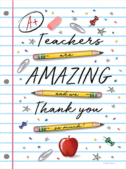 Elizabeth Tyndall ET162 - ET162 - Teachers Are Amazing - 12x16 Teachers, School, Teachers are Amazing and We Thank You so Much, Typography, Signs, Textual Art, Pencils, School Paper, Apple, Stars, Pins from Penny Lane