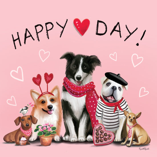Elizabeth Tyndall ET165 - ET165 - Puppy Love Happy Valentines Day I - 12x12 Valentine's Day, Dogs, Puppies, Hearts, Happy Day, Typography, Signs, Textual Art, Candy, Flowering Plant, Pink, Red, Decorative from Penny Lane