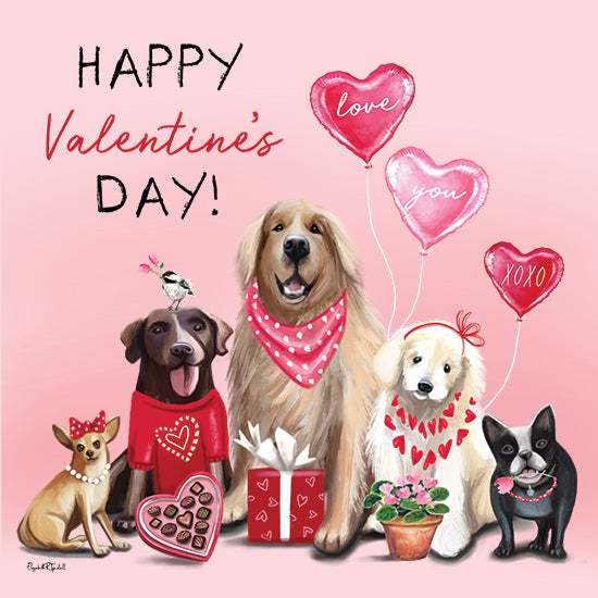 Elizabeth Tyndall ET166 - ET166 - Puppy Love Happy Valentines Day II - 12x12 Valentine's Day, Dogs, Puppies, Hearts, Balloons, Happy Valentine's Day, Typography, Signs, Textual Art, Candy, Presents, Flowering Plant, Pink, Red, Decorative from Penny Lane