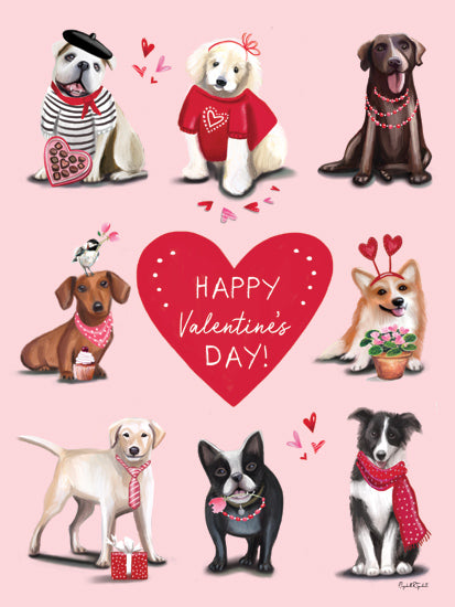 Elizabeth Tyndall ET168 - ET168 - Puppy Love Happy Valentines Day IV - 12x16 Valentine's Day, Dogs, Puppies, Hearts, Happy Valentine's Day, Typography, Signs, Textual Art, Candy, Presents, Flowering Plant, Pink, Red, Decorative from Penny Lane