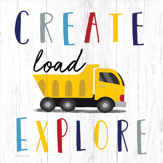 Elizabeth Tyndall ET201 - ET201 - Create, Load, Explore - 12x12 Children, Children's Room, Truck, Dump Truck, Create, Load, Explore, Typography, Signs, Textual Art, Boys from Penny Lane