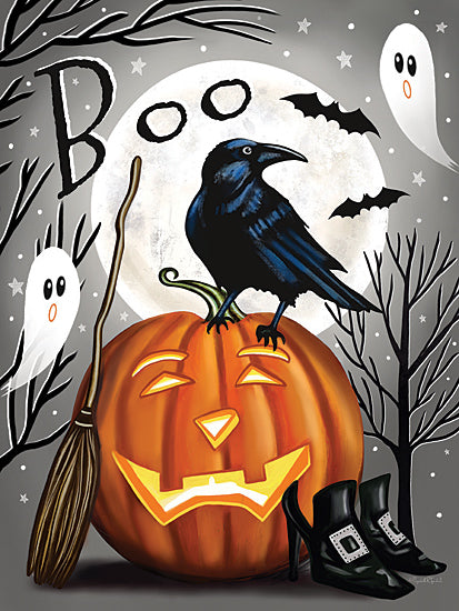 Elizabeth Tyndall ET204 - ET204 - Boo Crow & Ghosts - 12x16 Halloween, Fall, Boo, Typography, Signs, Textual Art, Halloween Icons, Crow, Bats, Jack O'Lantern, Witch's Shoes, Ghost, Trees, Moon from Penny Lane