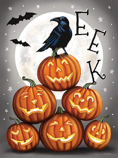 Elizabeth Tyndall ET205 - ET205 - Eek Stacked Pumpkins - 12x16 Halloween, Fall, Eek, Typography, Signs, Textual Art, Halloween Icons, Crow, Bats, Stacked Jack O'Lanterns, Stars, Moon from Penny Lane